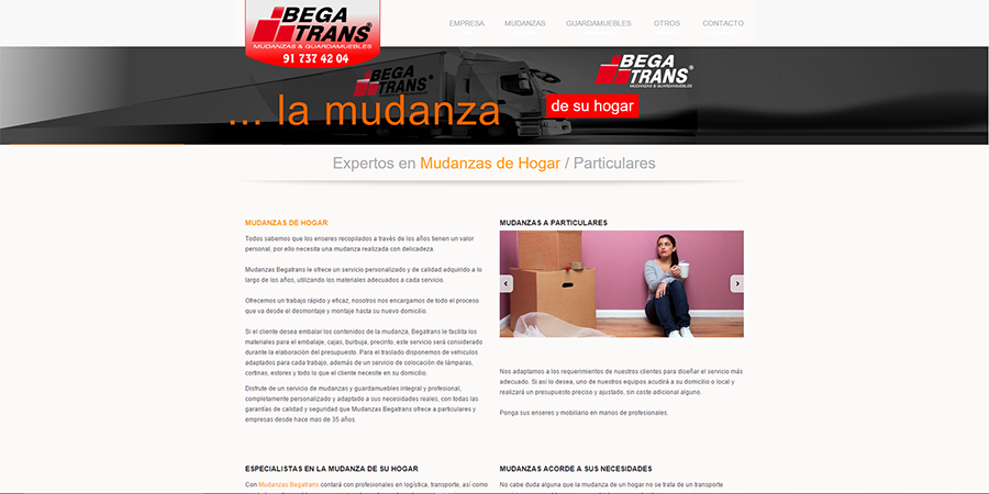 Diseño y desarrollo web en Mudanzas Begatrans