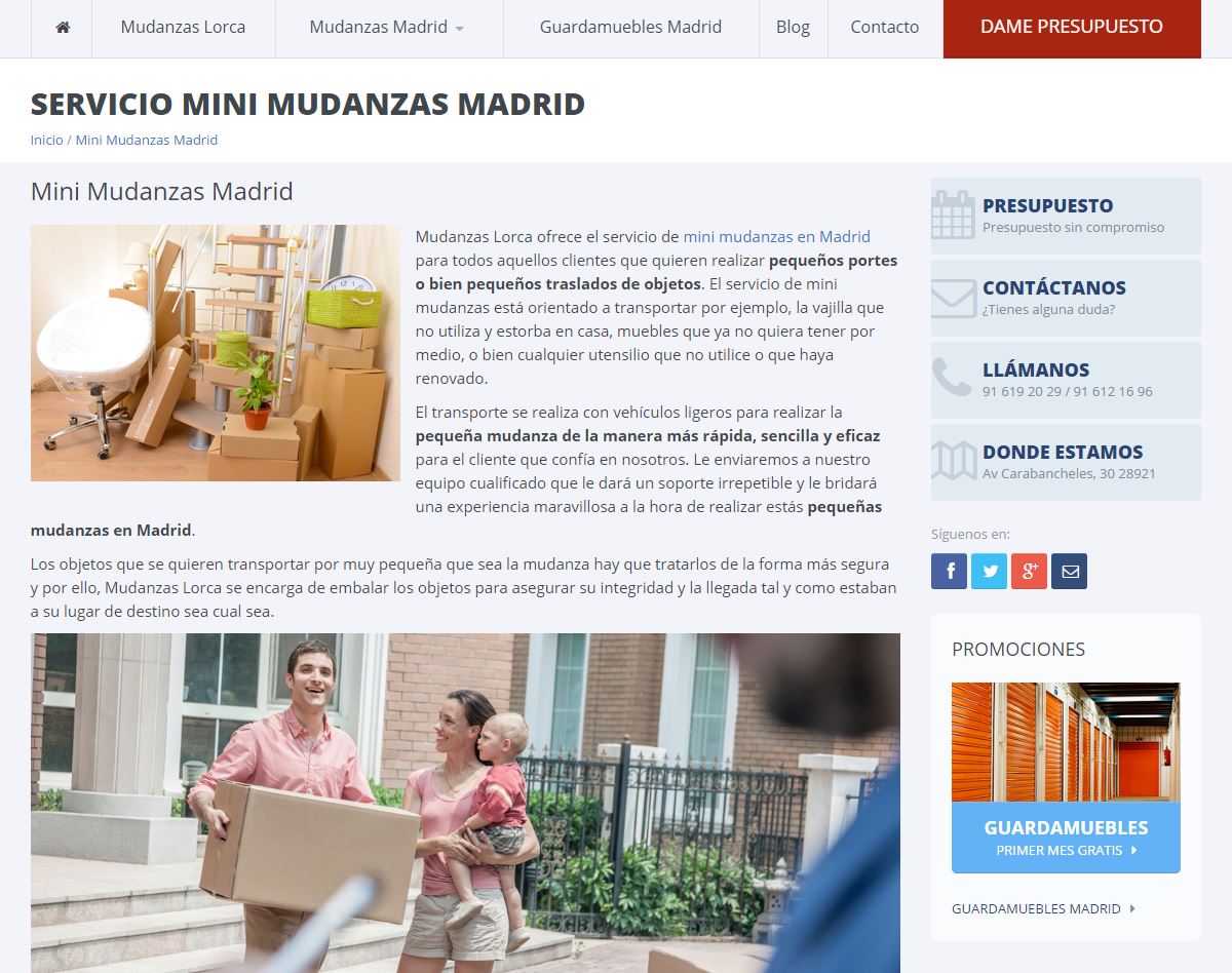 Diseño y desarrollo web en Mudanzas Lorca