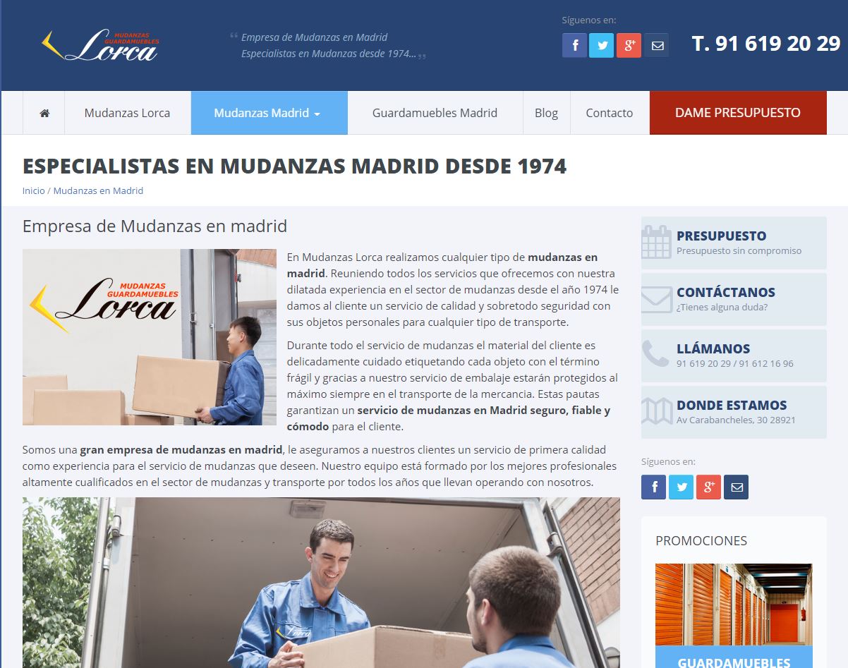Diseño y desarrollo web en Mudanzas Lorca
