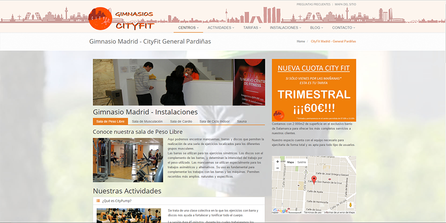 Diseño y desarrollo web en Gimnasios Cityfit