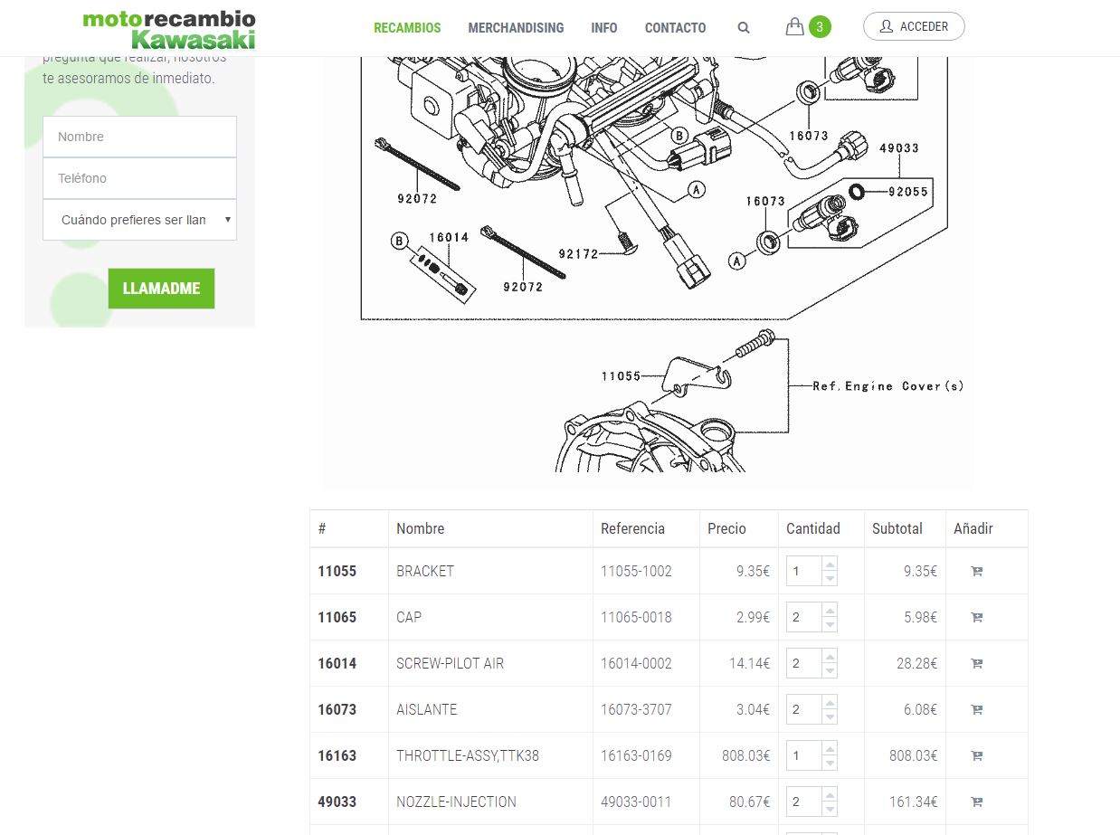 Diseño y desarrollo web en Motorecambio kawasaki