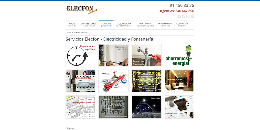 Diseño y desarrollo web en Electricistas y fontaneros